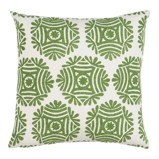 Schumacher x Drusus Tabor Gilded Star Block Print Pillow in Green For Sale