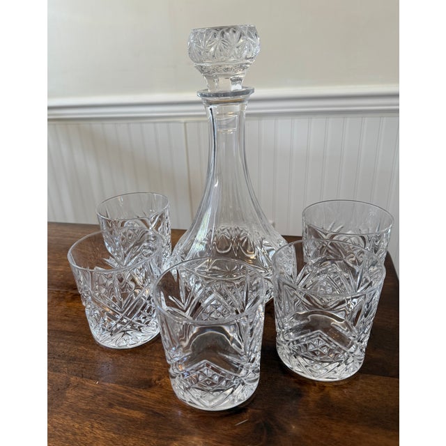 Cristal De’ Flandre Decanter With Five Cristal D’ Arques Masquerade Glasses For Sale - Image 6 of 18