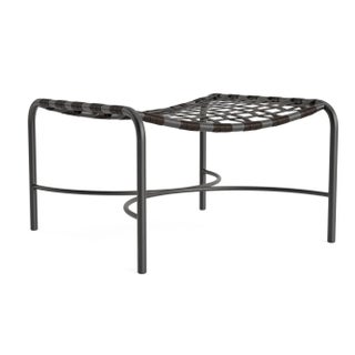 Brown Jordan Kantan Aluminum Vinyl Ottoman, Textured Pewter frame with Coffee fabric For Sale