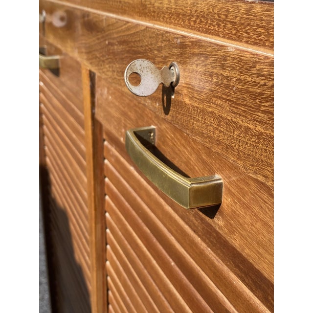 Oak Double-Column Roll-Top Filing Cabinet, 1950s For Sale - Image 4 of 18