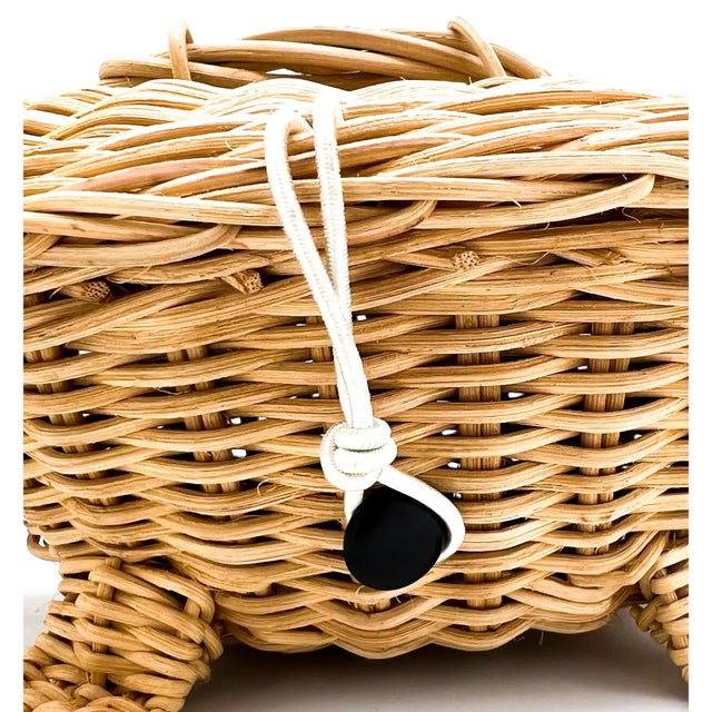 Vintage Wicker Turtle Lidded Box Basket With Handle – Whimsical Animal Storage - Coastal, Boho Chic, Palm Beach Regency For Sale In Houston - Image 6 of 11