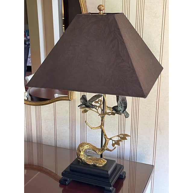 Wood Vintage Frederick Cooper Verdigris Brass Birds on a Brass Branch Lamp For Sale - Image 7 of 12