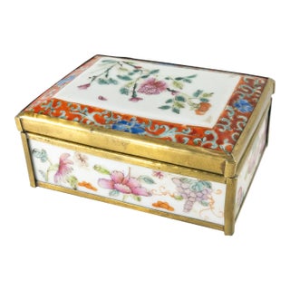 20th Century Chinese Chinoiserie Porcelain and Bronze Mounted Box For Sale