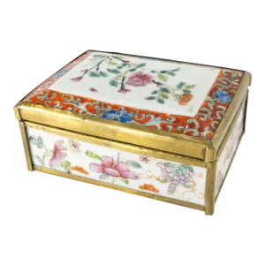 20th Century Chinese Chinoiserie Porcelain and Bronze Mounted Box