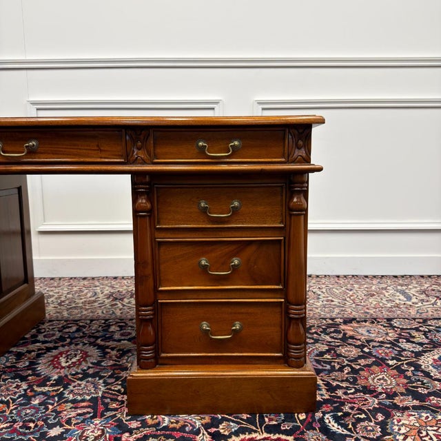 Classic English Desk Brown Leather For Sale - Image 11 of 18