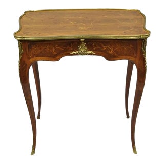 C. Mellier & Co London French Louis XV Style 2 Drawer Inlay & Leather Side Table For Sale