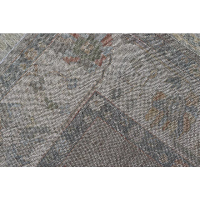 All-Over Floral Modern Oushak With Light Tan Background and Cream Border For Sale - Image 12 of 12