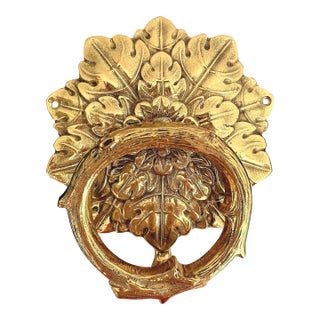 Mid Century Brass Faux Bois Wreath Door Knocker For Sale