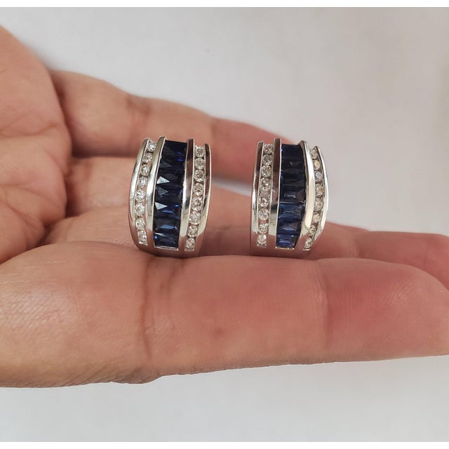 Sapphire Diamond Statement Earrings 2.52cttw 14k White Gold, 2 Pieces For Sale - Image 4 of 6