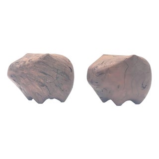 Handcrafted Burl Wood Animal Figurines, a Pair For Sale
