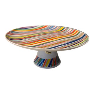 Retro 10" 1977 Seymour Mann "Candy Stripe" Pedestal Cake Stand For Sale
