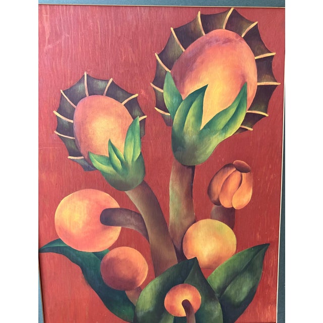 Mid 20th-Century Framed Oil on Board Stylized Botanical Painting For Sale - Image 11 of 18