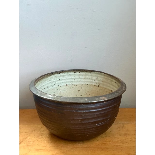 Mid 20th Century Vintage Monumental Rustic Brown Ceramic Bowl For Sale - Image 5 of 12