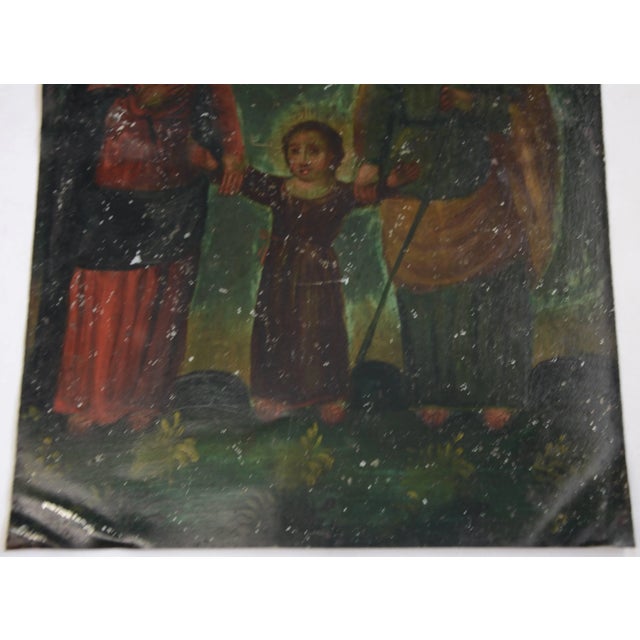Spanish 19th Century Mexican Folk Art Retablo on Metal of the Holy Family For Sale - Image 3 of 5