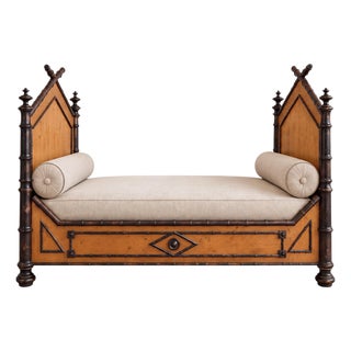 French Victorian Carved Pine Faux Bamboo Daybed or Twin Headboards For Sale