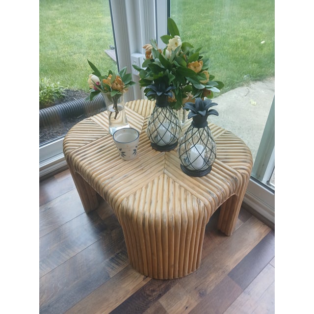 Vintage Split Reed Bamboo Waterfall Coffee Table For Sale - Image 9 of 9