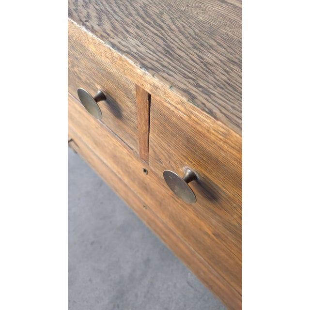 Wood Antique Oak 4 Drawer Dresser Chest With Brass Pulls For Sale - Image 7 of 10