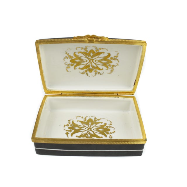 Mid 20th Century Hand Painted Gold and Black Limoges France Hinged Porcelain Box Signed For Sale - Image 6 of 10