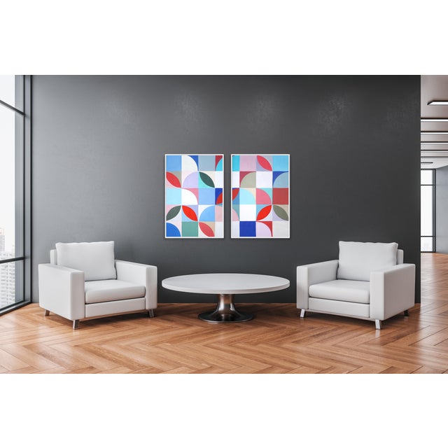 Red 2026, Bauhaus Diptych Mosaic of Palm Springs Murals, Pastel Palette Painting, Acrylic on Watercolor Paper by Natalia Roman For Sale - Image 8 of 10