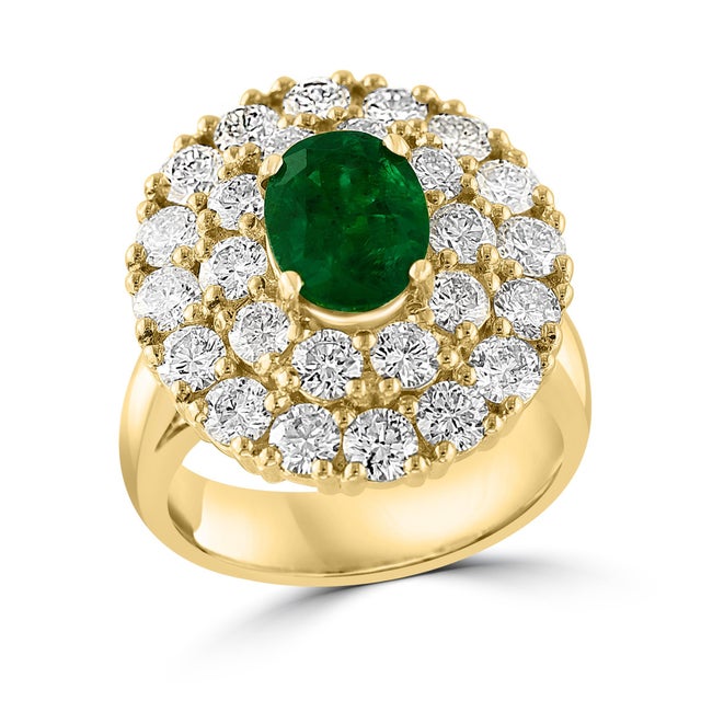 Gia Cert Natural Zambian Emerald & 95 Ct Diamond 4 Piece Set 18 Kt Yellow Gold For Sale - Image 4 of 8