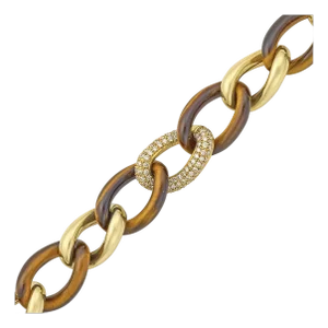 1960s Tigers Eye and Diamond Chain Link Bracelet Set in 18k Yellow Gold