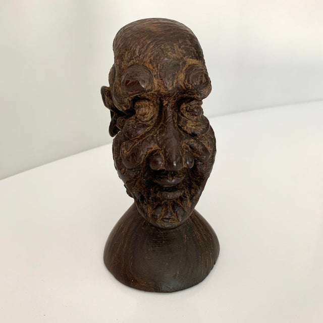 Wood 1970s Mid-Century Modern Brutalist Style Wooden Head Sculpture For Sale - Image 7 of 11