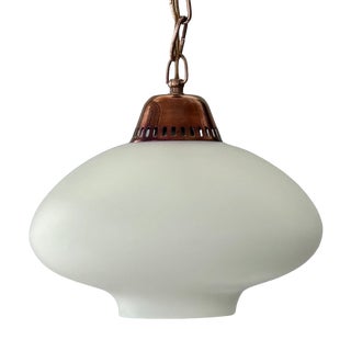 Mid-Century Scandinavian Pendant Lamp in Opal Glass and Copper, Sweden, 1950s For Sale