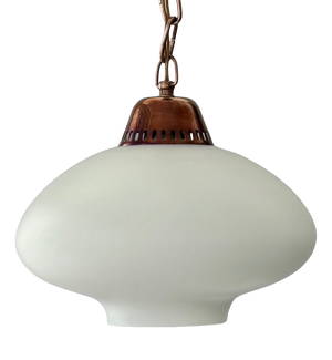 Mid-Century Scandinavian Pendant Lamp in Opal Glass and Copper, Sweden, 1950s