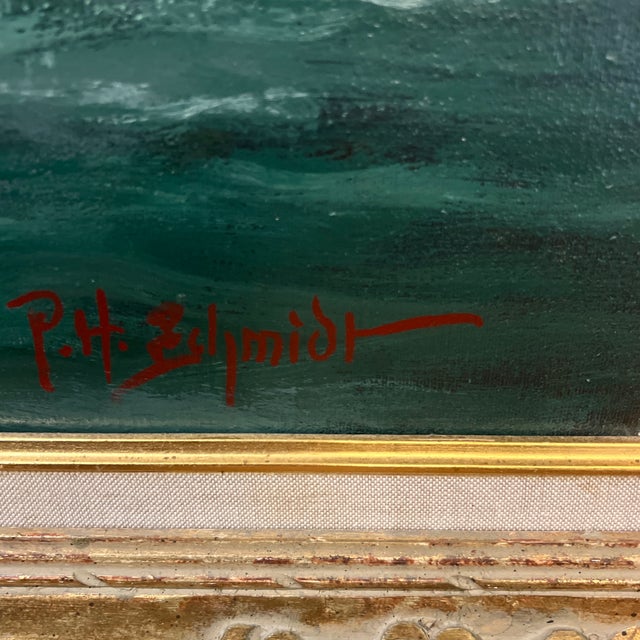 20th Century Oil on Canvas Framed Signed by German American Artist Peter Hermann Schmidt ( 1886-1974) Seascape at Sunset For Sale - Image 4 of 11