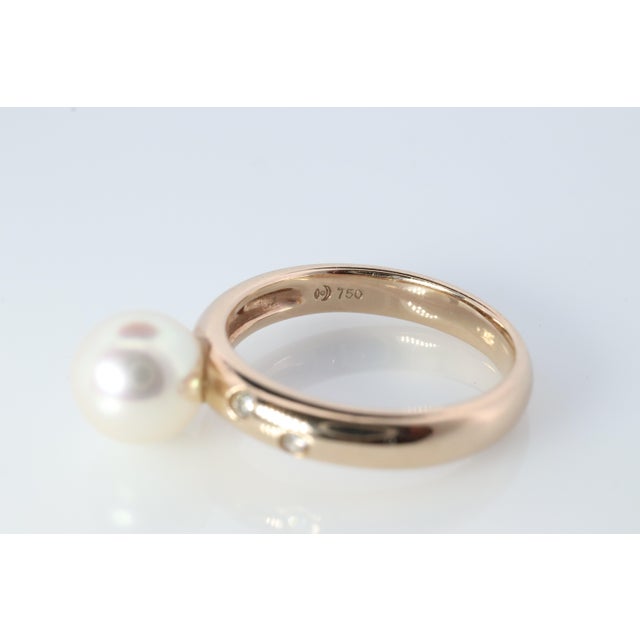 1990s Genuine 18k 750 Solitaire Akoya Pearl and Diamond Bezel Set ...