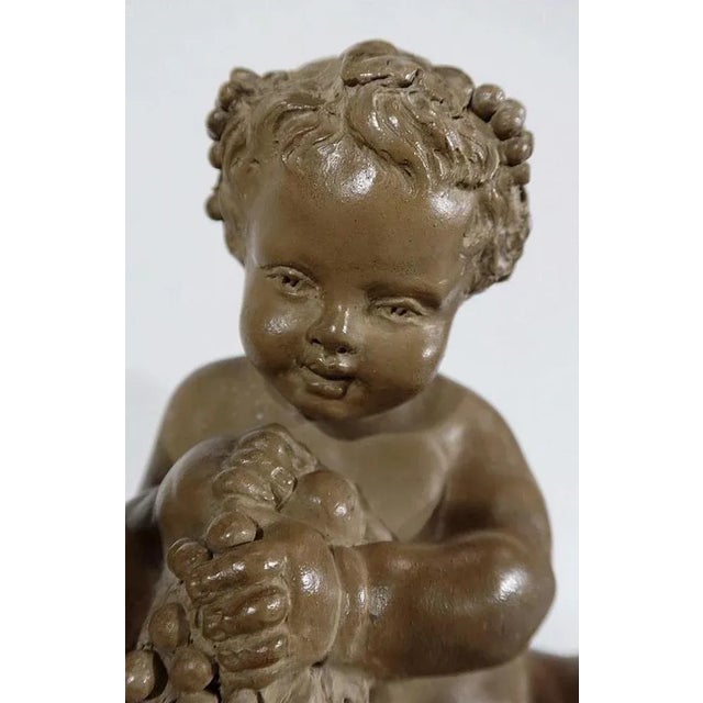 Patinated Terracotta Sculpture of Putti Playing with a Goat, 1900s For Sale - Image 13 of 18