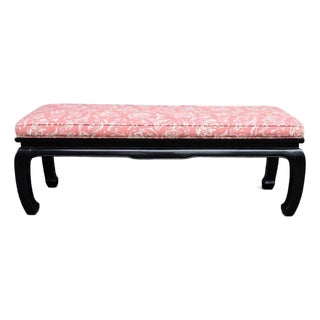 Asian Style Upholstered Window Bench With Black Lacquer Base For Sale