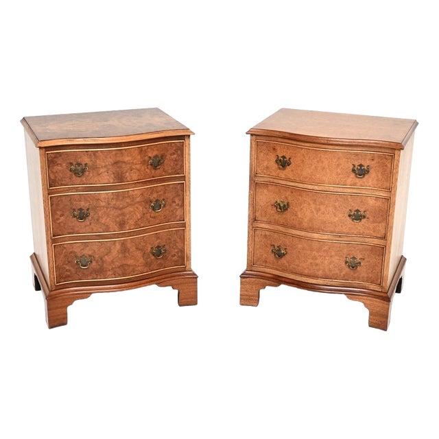 Antique Burr Walnut Bedside Chests, 1930, Set of 2 For Sale