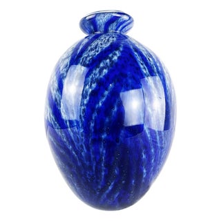 Vintage Cobalt Blue Murano Glass Bowl with Abstract Animal Pattern, 1980s For Sale