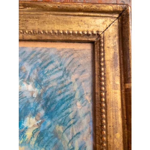 19th Century French Impressionist Oil Pastel Study of a Garden in Giltwood Frame For Sale - Image 13 of 15