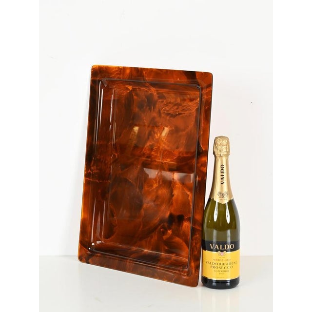 Rectangular Tortoiseshell Effect Acrylic Serving Tray by Christian Dior, Italy, 1970s For Sale - Image 3 of 17