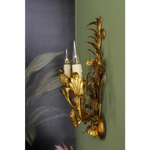 Hollywood Regency Gilt Metal Two-Light Sconce, 1970s For Sale - Image 11 of 18