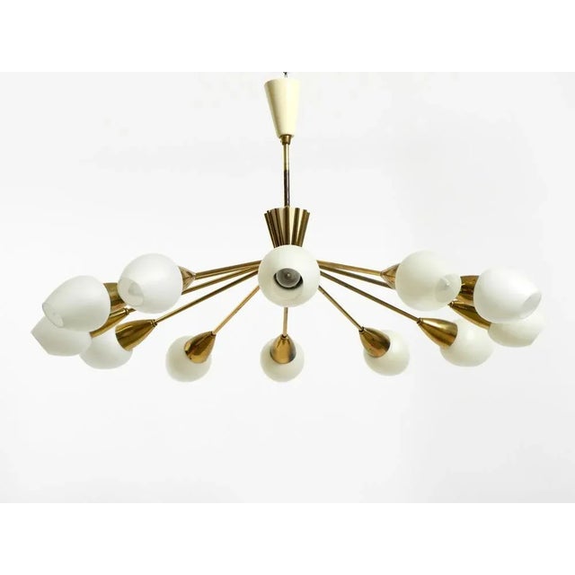 Mid-Century Modern Mid-Century Brass 12-Armed Chandelier with Opal Glass Shades, 1950s For Sale - Image 3 of 18