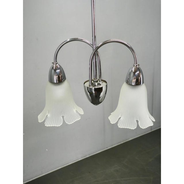 Vintage Pendant Light in Chrome and Floral Glass by Elektroinstala Děčín, 1950s For Sale - Image 11 of 14