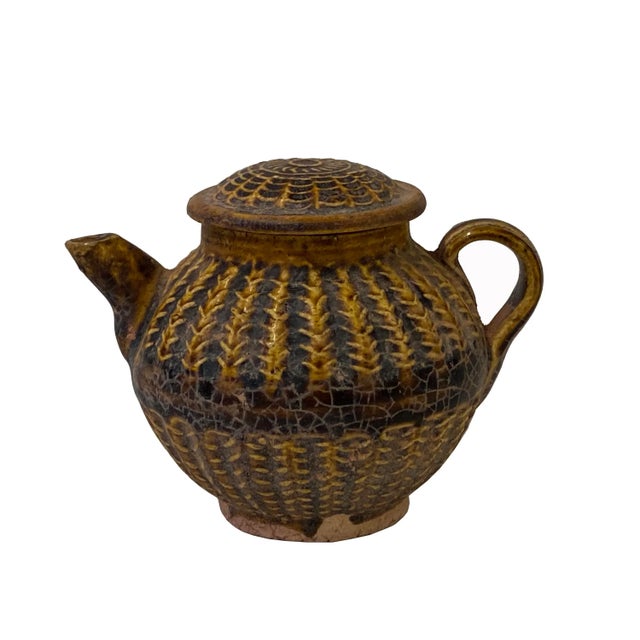 Ceramic Chinese Ware Brown Woven Pattern Ceramic Jar Vase Display Art For Sale - Image 7 of 7
