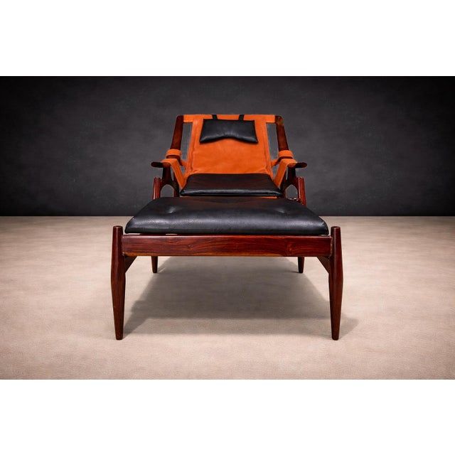 Rocking Chair with Ottoman in Rosewood & Leather, Liceu de Artes, 1960s - Lot 600 For Sale - Image 10 of 12
