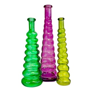 Mid-Century Boho Chic Contemporary Beehive Stacking Bubble Glass Vases - Set of 3. For Sale