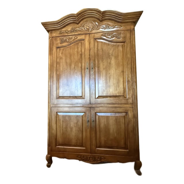 1990s Fremarc Country French Entertainment Armoire Alder Wood For Sale