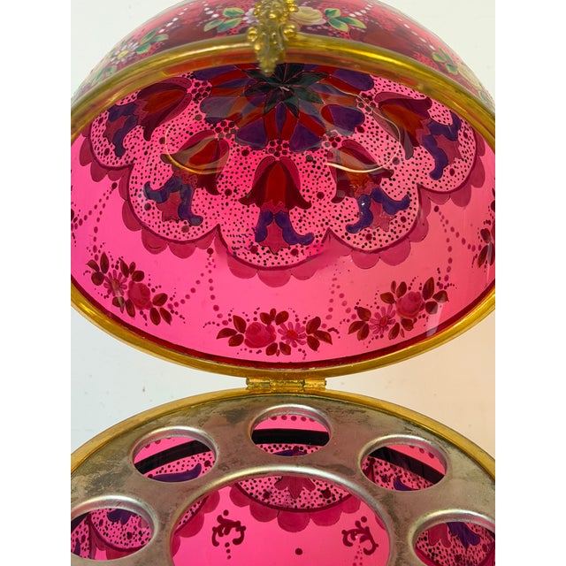 1880s Magnificent Moser Cranberry Glass Imperial Egg-Form Tantalus Service For Sale - Image 11 of 18