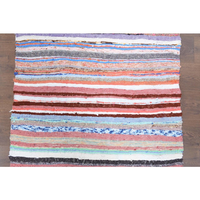 Vintage Turkish Oushak Handmade Wool Cotton Pink Kilim Runner For Sale - Image 9 of 10