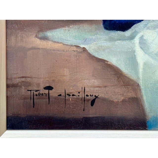 Goldenrod Still Life with Fruit & Bread Rustic French Farmhouse Interior by French Artist 1992 Circa For Sale - Image 8 of 18