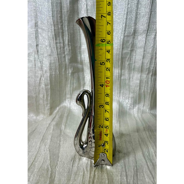 Metal Vintage Hollywood Regency Chrome Swan Bud Vase, Sculptural Mid-Century Decor For Sale - Image 7 of 10