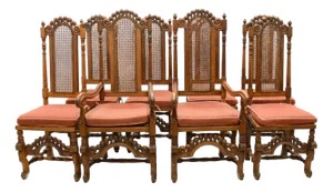 Jacobean Revival Farmhouse Oak Dining Chairs, 1840s, Set of 8
