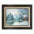 Signed Winter Mountain Lake and Cabin Painting in Dark Wood Frame For Sale