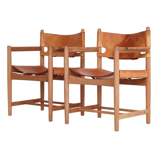 Model BM3238 Spanish Armchairs in Oak and Leather by Børge Mogensen for Fredericia, 1970s, Set of 2 For Sale